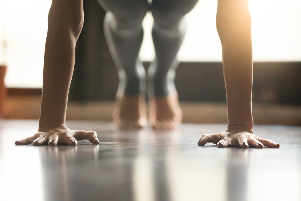 Young woman practicing yoga, phalankasana Plank pose